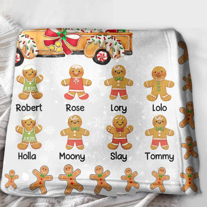 Custom Personalized Christmas Gingerbread Grandma Quilt/Single Layer Fleece Blanket - Upto 10 Grandkids - Christmas Gift Idea For Grandma - This Grandma Belongs To