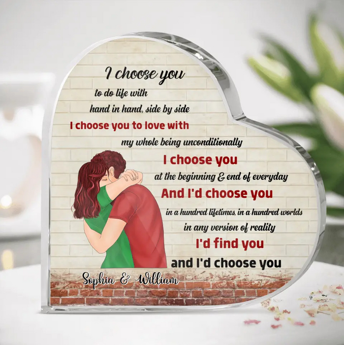 Custom Personalized Couple Crystal Heart - Gift Idea For Couple/Him/Her/Valentines's Day - I Choose You To Do Life With Hand In Hand