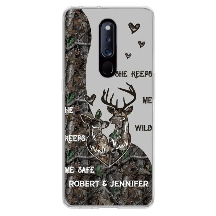 Custom Personalized Deer Couple Phone Case - Gift Idea For Couple - He Keeps Me Safe She Keeps Me Wild - Case For Oppo/ Xiaomi/ Huawei