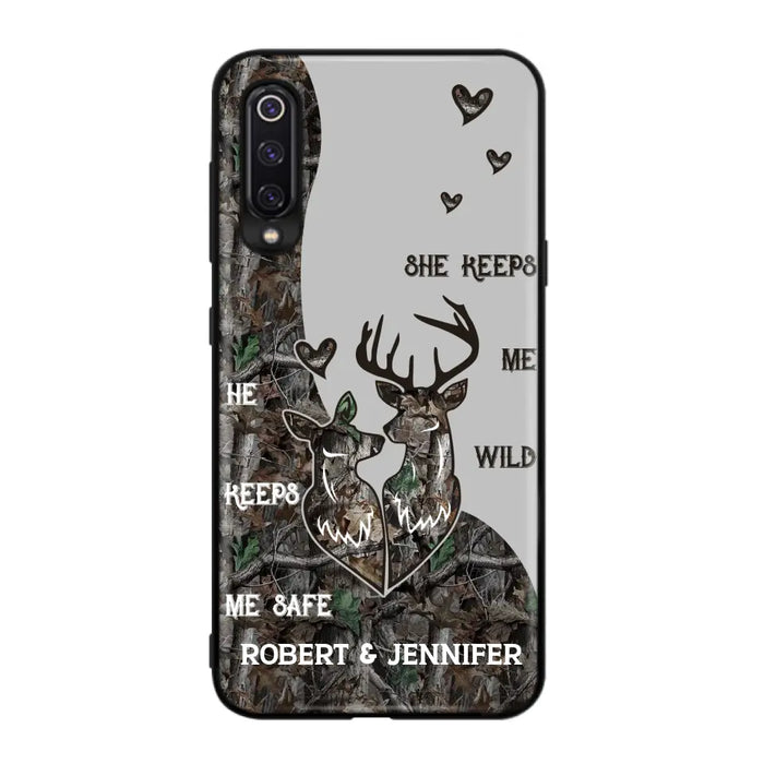 Custom Personalized Deer Couple Phone Case - Gift Idea For Couple - He Keeps Me Safe She Keeps Me Wild - Case For Oppo/ Xiaomi/ Huawei