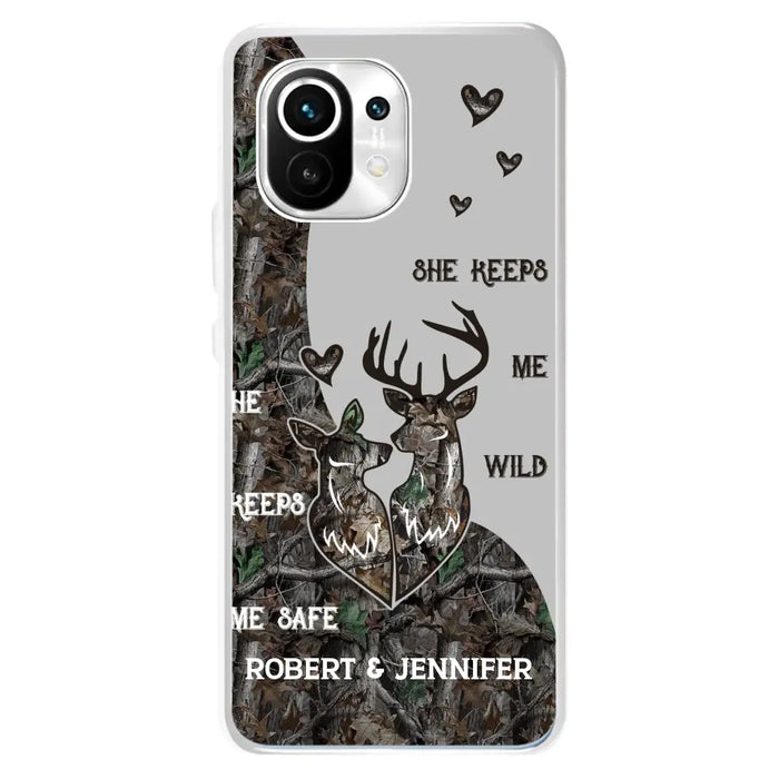 Custom Personalized Deer Couple Phone Case - Gift Idea For Couple - He Keeps Me Safe She Keeps Me Wild - Case For Oppo/ Xiaomi/ Huawei