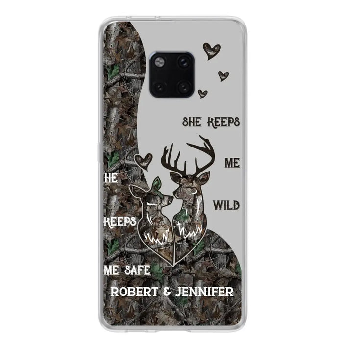 Custom Personalized Deer Couple Phone Case - Gift Idea For Couple - He Keeps Me Safe She Keeps Me Wild - Case For Oppo/ Xiaomi/ Huawei