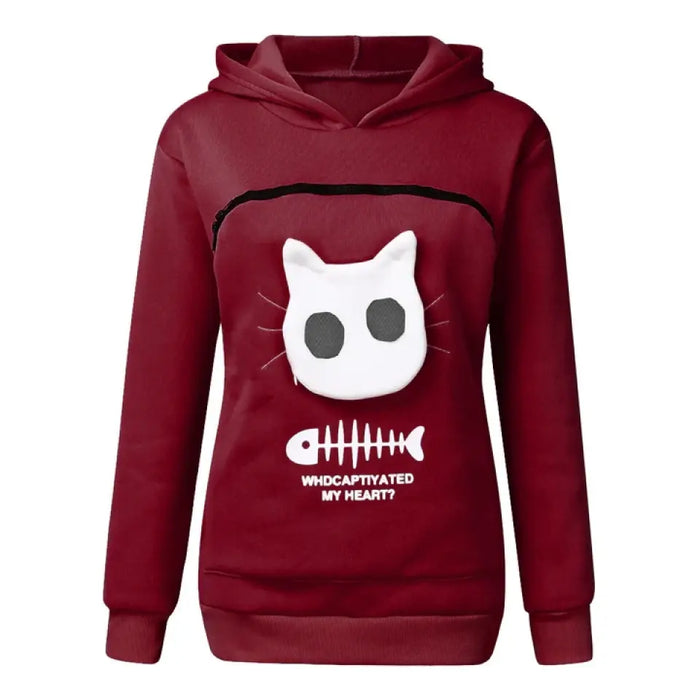 Custom Personalized Women Hoodie Sweatshirt With Cat Pet Pocket Long Sleeve Sweater Cat Outfit - Gift Idea For Dog/Cat Owner