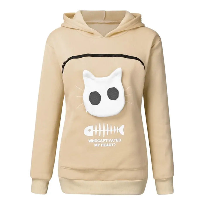 Custom Personalized Women Hoodie Sweatshirt With Cat Pet Pocket Long Sleeve Sweater Cat Outfit - Gift Idea For Dog/Cat Owner