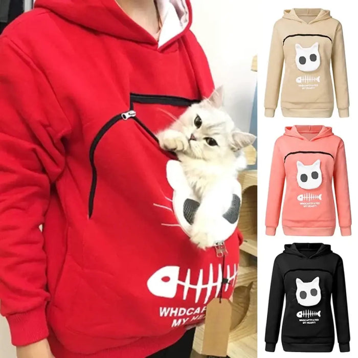 Custom Personalized Women Hoodie Sweatshirt With Cat Pet Pocket Long Sleeve Sweater Cat Outfit - Gift Idea For Dog/Cat Owner