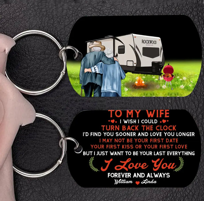 Custom Personalized Old Couple Aluminum Keychain - Gift Idea For Couple/Husband/Wife - To My Wife I Wish I Could Turn Back The Clock