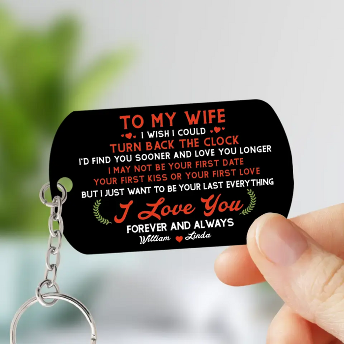 Custom Personalized Old Couple Aluminum Keychain - Gift Idea For Couple/Husband/Wife - To My Wife I Wish I Could Turn Back The Clock