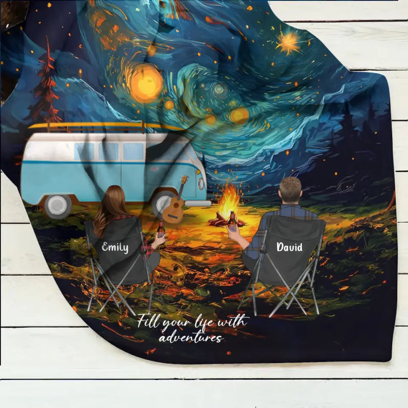 Personalized Camping Couple Family Quilt Blanket/Fleece Throw Blanket - Gift for whole family, camping lovers - Fill Your Life With Adventures