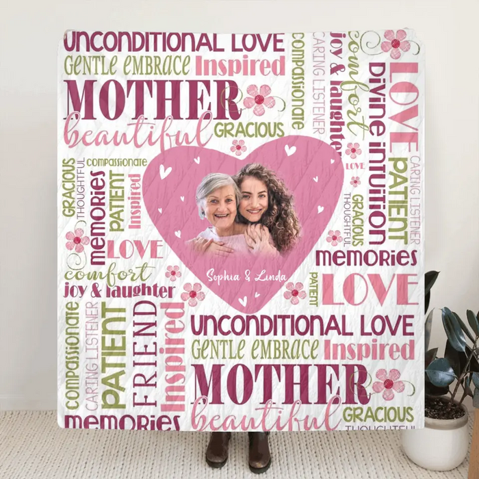 Custom Personalized Mom & Daughter Photo Quilt/ Single Layer Fleece Blanket - Upload Photo - Gift Idea For Mother/Daughter - Unconditional Love