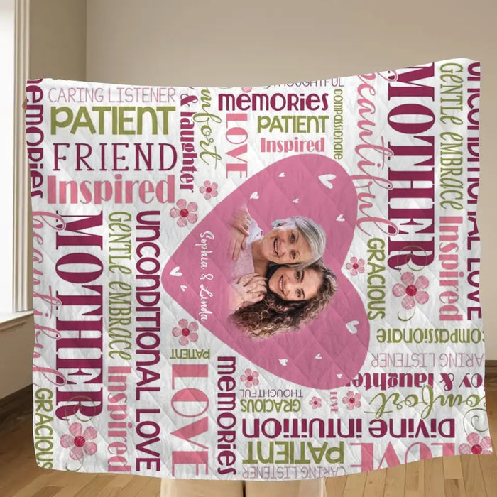 Custom Personalized Mom & Daughter Photo Quilt/ Single Layer Fleece Blanket - Upload Photo - Gift Idea For Mother/Daughter - Unconditional Love