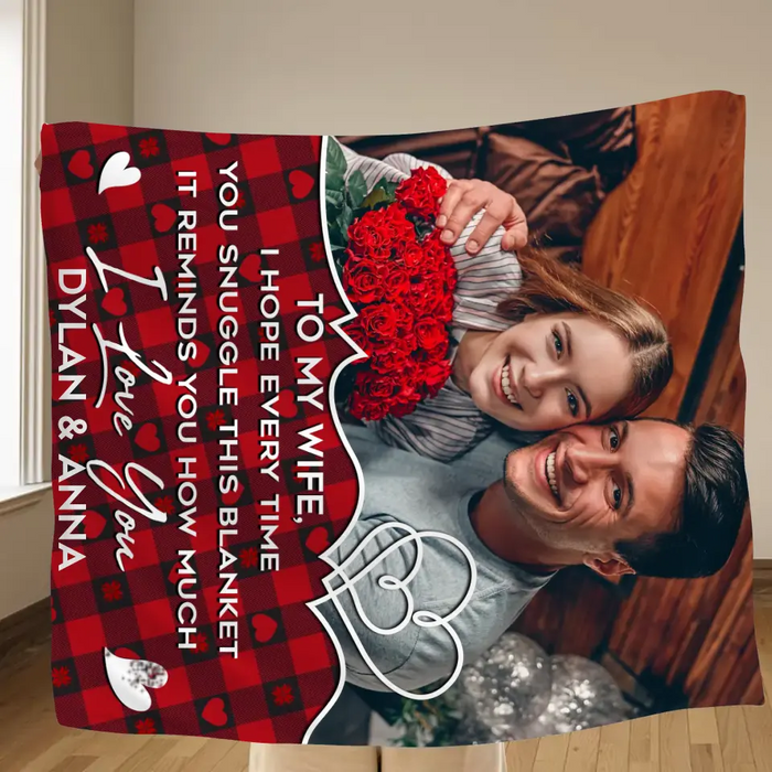 Custom Personalized Couple Photo Quilt/ Single Layer Fleece Blanket - Upload Photo - Gift Idea For Couple/Husband/Wife/Valentine's Day - To My Wife