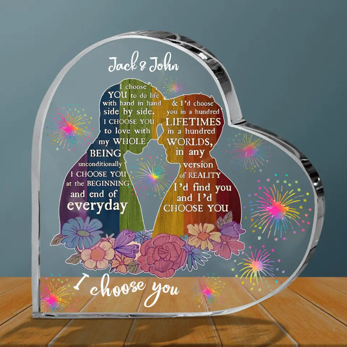 Rainbow LGBT Couple Crystal Heart - Gift Idea For Couple/Valentine's Day - I Choose You To Do Life With Hand In Hand