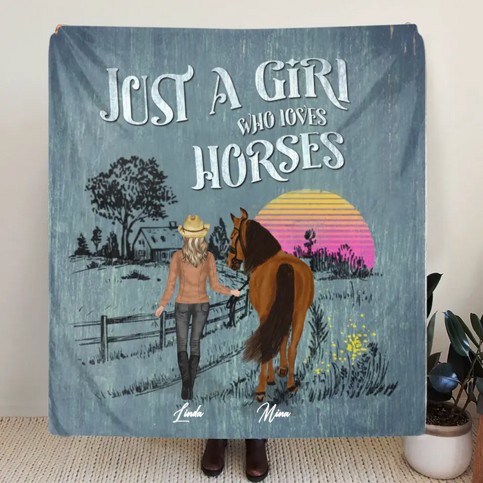 Custom Personalized Horse Girl Quilt/Single Layer Fleece Blanket - Gift Idea For Girl/Horse Lovers -  Upto 6 Horses - Just A Girl Who Loves Horses