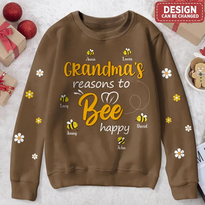 Custom Personalized Grandma Bee Sweater - Christmas Gift Idea For Grandma/ Mom - Up to 10 Kids - Grandma's Reasons To Bee Happy