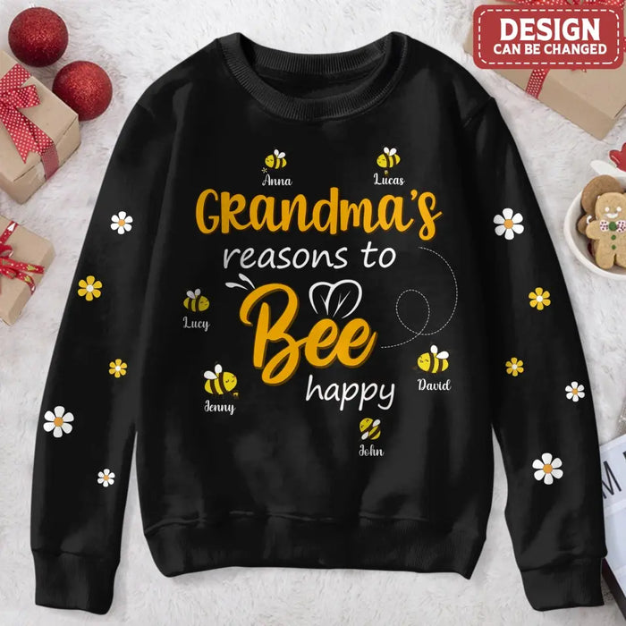 Custom Personalized Grandma Bee Sweater - Christmas Gift Idea For Grandma/ Mom - Up to 10 Kids - Grandma's Reasons To Bee Happy