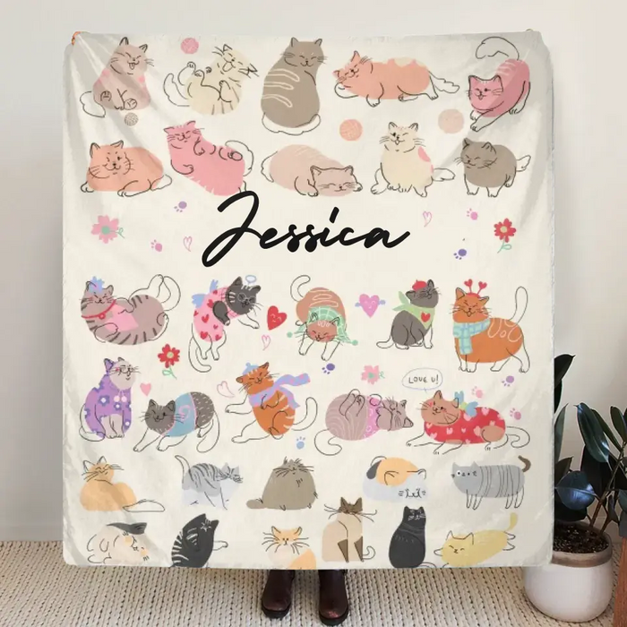 Custom Cat Quilt/Single Layer Fleece Blanket/Pillow Cover - Gift Idea For Cat Lovers/Owners