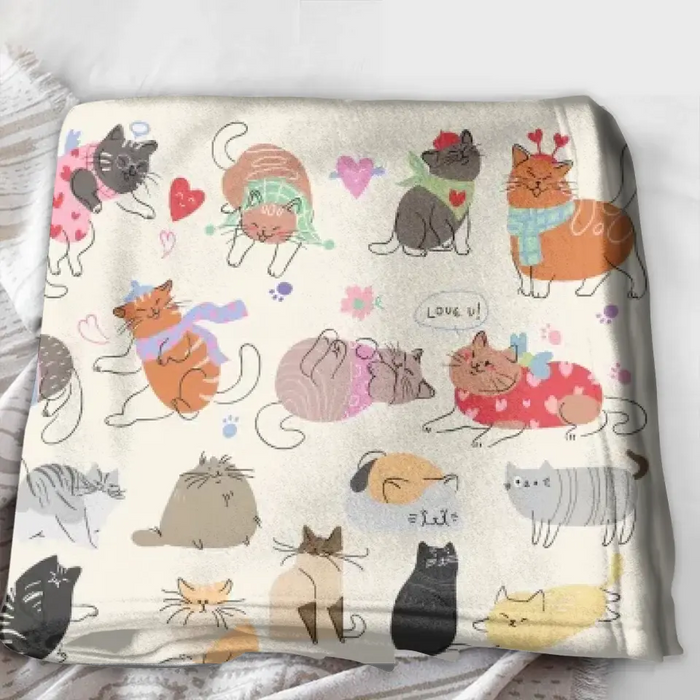 Custom Cat Quilt/Single Layer Fleece Blanket/Pillow Cover - Gift Idea For Cat Lovers/Owners