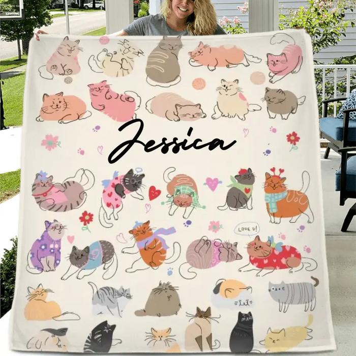 Custom Cat Quilt/Single Layer Fleece Blanket/Pillow Cover - Gift Idea For Cat Lovers/Owners