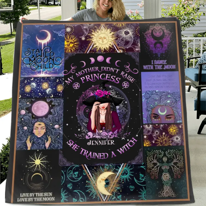 Custom Personalized Witch Quilt/Fleece Blanket/Pillow Cover - Halloween Gift Idea For Witch Lovers - My Mother Didn't Raise Princess