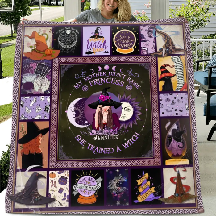 Custom Personalized Witch Quilt/Fleece Blanket/Pillow Cover - Halloween Gift Idea For Witch Lovers - She Trained A Witch