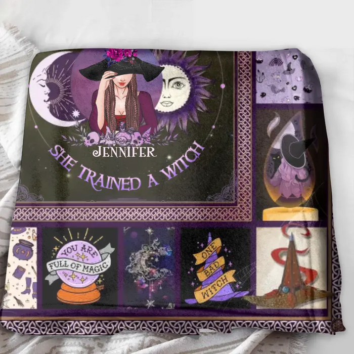 Custom Personalized Witch Quilt/Fleece Blanket/Pillow Cover - Halloween Gift Idea For Witch Lovers - She Trained A Witch