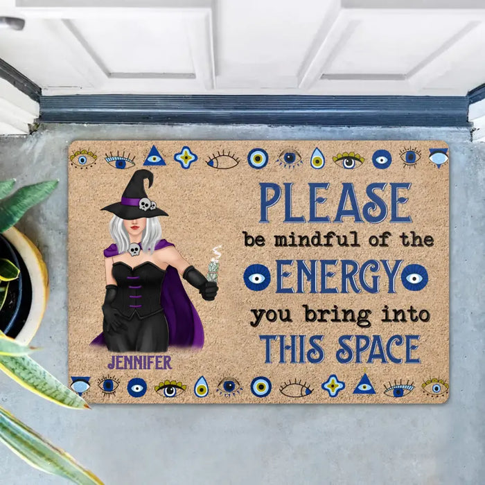 Custom Personalized Witch Doormat - Halloween Gift Idea For Witch Lovers - Please Be Mindful Of The Energy You Bring Into This Space