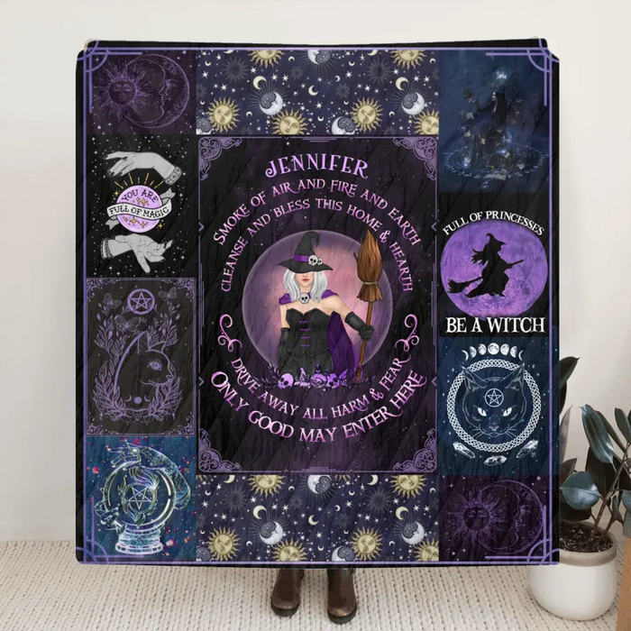 Custom Personalized Witch Quilt/Fleece Blanket - Halloween Gift Idea For Witch Lovers - Smoke Of Air And Fire