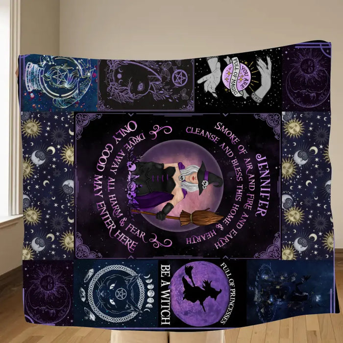 Custom Personalized Witch Quilt/Fleece Blanket - Halloween Gift Idea For Witch Lovers - Smoke Of Air And Fire