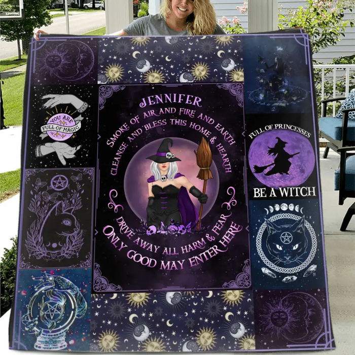 Custom Personalized Witch Quilt/Fleece Blanket - Halloween Gift Idea For Witch Lovers - Smoke Of Air And Fire