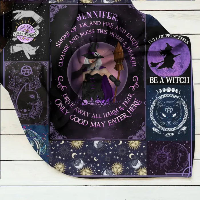 Custom Personalized Witch Quilt/Fleece Blanket - Halloween Gift Idea For Witch Lovers - Smoke Of Air And Fire