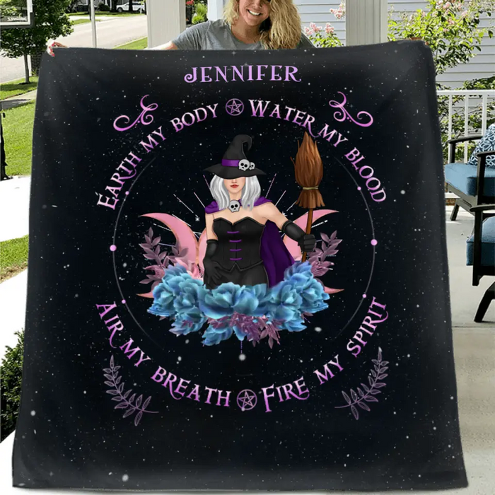 Custom Personalized Witch Quilt/Fleece Blanket - Halloween Gift Idea For Witch Lovers - Earth My Body Water My Blood