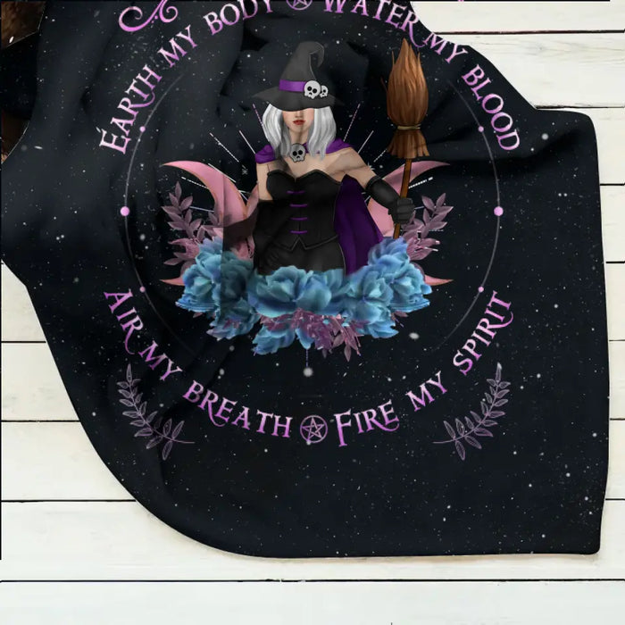 Custom Personalized Witch Quilt/Fleece Blanket - Halloween Gift Idea For Witch Lovers - Earth My Body Water My Blood