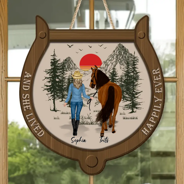 Custom Personalized Horse Girl Wooden Sign - Up to 6 Horses - Gift Idea For Horse Lover - And She Lived Happily Ever