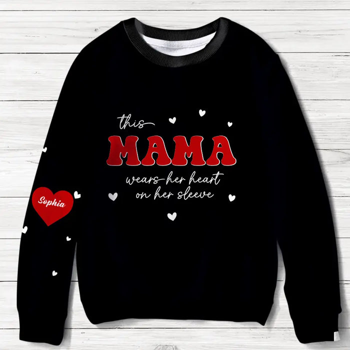 Custom Personalized Mama Sweater - Upto 10 Children - Christmas Gift Idea for Mama/ Grandma - This Mama Wears Her Heart On Her Sleeve