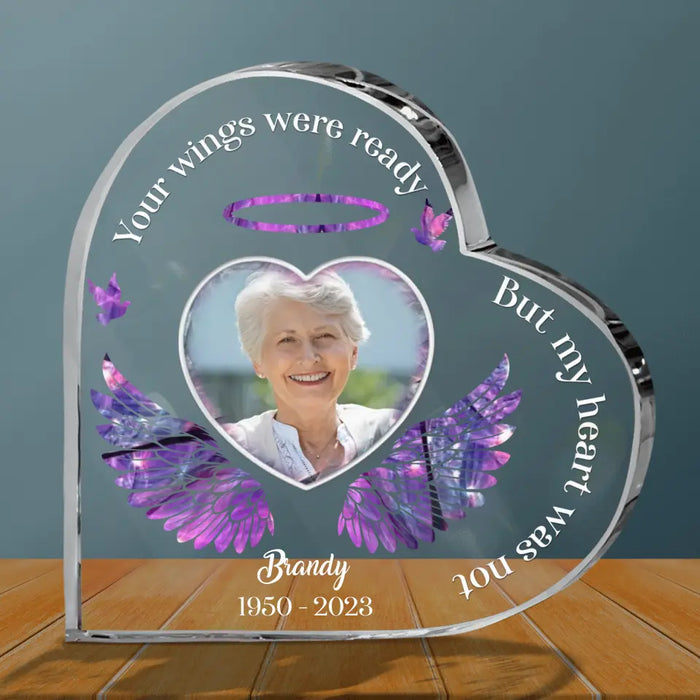 Custom Memorial Crystal Heart - Upload Photo - Memorial Gift Idea For Family - Your Wings Were Ready But My Heart Was Not