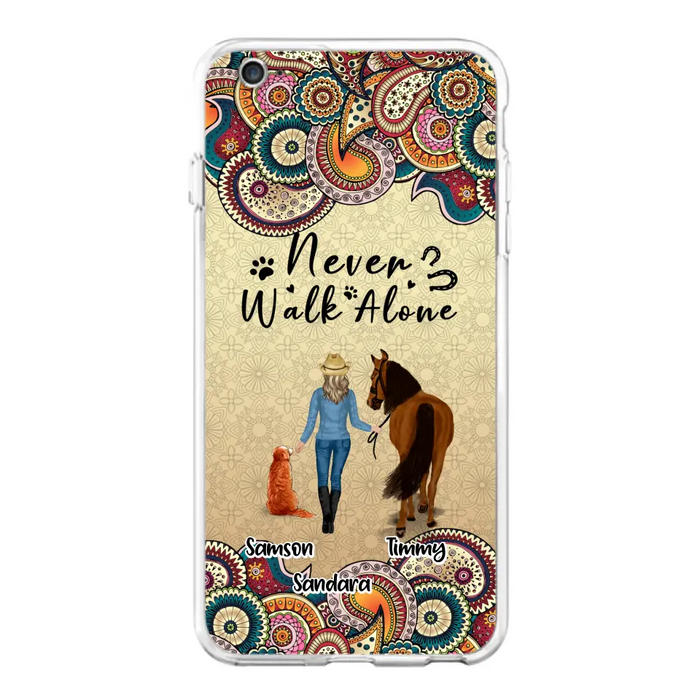 Custom Personalized Horse And Dog Phone Case - Upto 2 Dogs - Gift Idea For Horse/Dog Lovers - Never Walk Alone - Case For iPhone/Samsung