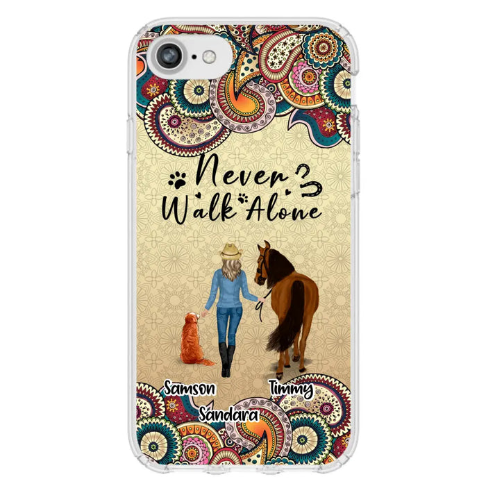 Custom Personalized Horse And Dog Phone Case - Upto 2 Dogs - Gift Idea For Horse/Dog Lovers - Never Walk Alone - Case For iPhone/Samsung