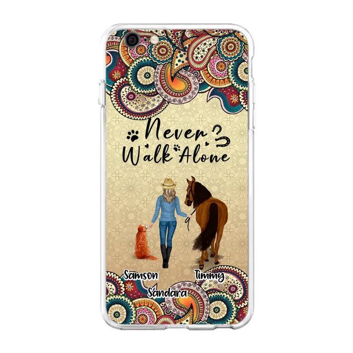 Custom Personalized Horse And Dog Phone Case - Upto 2 Dogs - Gift Idea For Horse/Dog Lovers - Never Walk Alone - Case For iPhone/Samsung