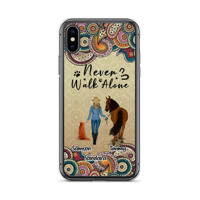 Custom Personalized Horse And Dog Phone Case - Upto 2 Dogs - Gift Idea For Horse/Dog Lovers - Never Walk Alone - Case For iPhone/Samsung