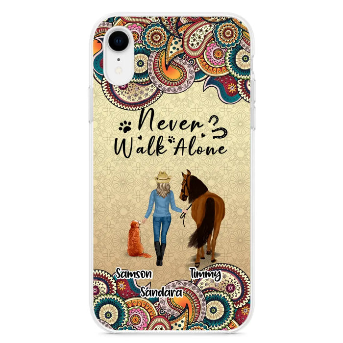 Custom Personalized Horse And Dog Phone Case - Upto 2 Dogs - Gift Idea For Horse/Dog Lovers - Never Walk Alone - Case For iPhone/Samsung