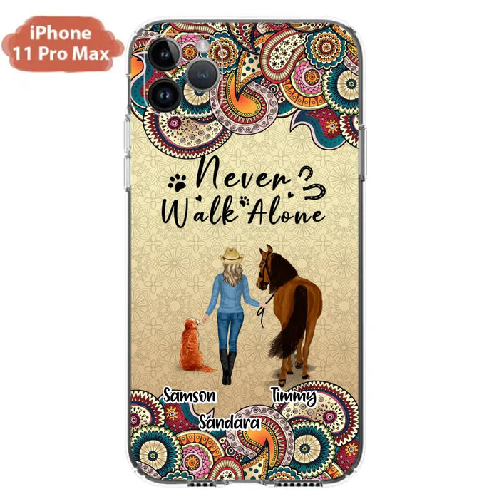 Custom Personalized Horse And Dog Phone Case - Upto 2 Dogs - Gift Idea For Horse/Dog Lovers - Never Walk Alone - Case For iPhone/Samsung