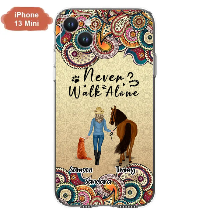 Custom Personalized Horse And Dog Phone Case - Upto 2 Dogs - Gift Idea For Horse/Dog Lovers - Never Walk Alone - Case For iPhone/Samsung