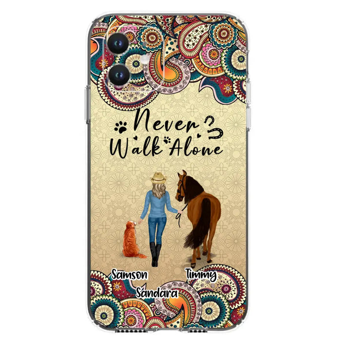 Custom Personalized Horse And Dog Phone Case - Upto 2 Dogs - Gift Idea For Horse/Dog Lovers - Never Walk Alone - Case For iPhone/Samsung