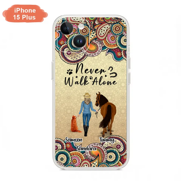 Custom Personalized Horse And Dog Phone Case - Upto 2 Dogs - Gift Idea For Horse/Dog Lovers - Never Walk Alone - Case For iPhone/Samsung