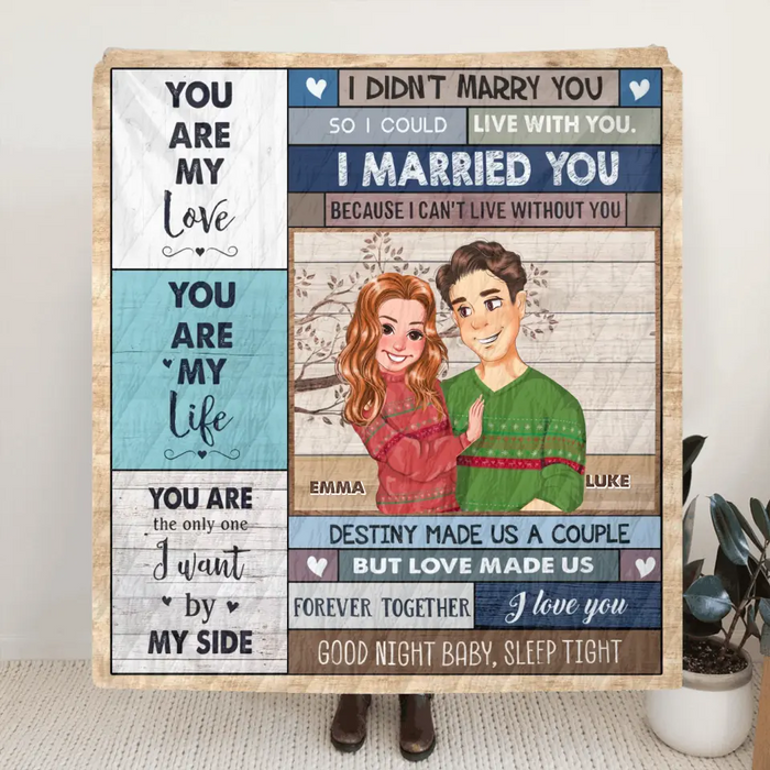 Custom Personalized Couple Husband And Wife Single Layer Fleece Blanket/ Quilt Blanket - Gift Idea For Couple/ Him/ Her/ Valentine's Day - I Can't Live Without You