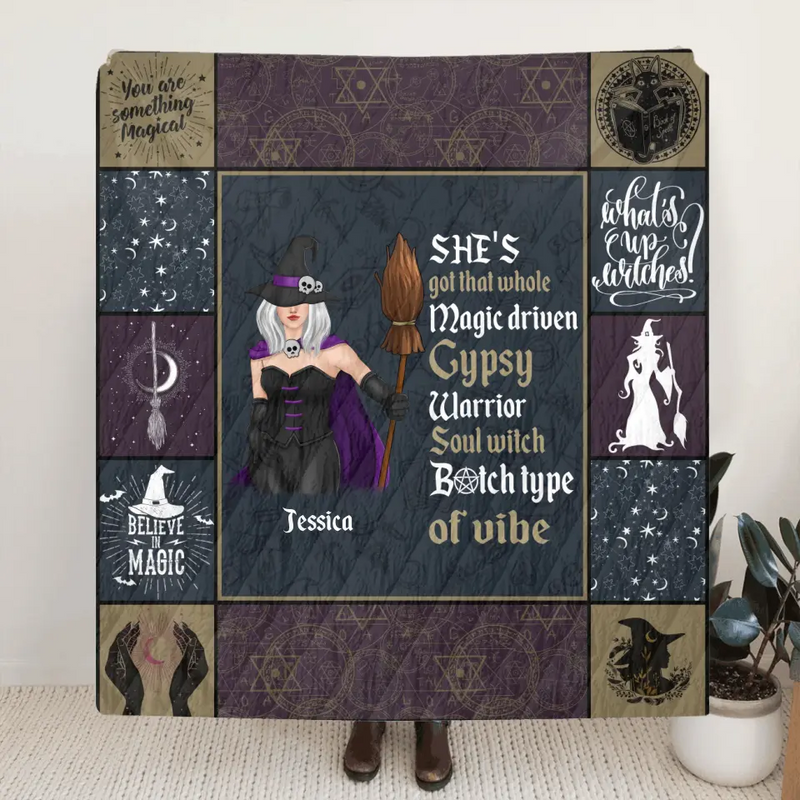 Personalized Witch Quilt/Fleece Throw Blanket - Halloween Gift Idea For Witch Lovers - She's Got That Whole Magic Driven Gypsy