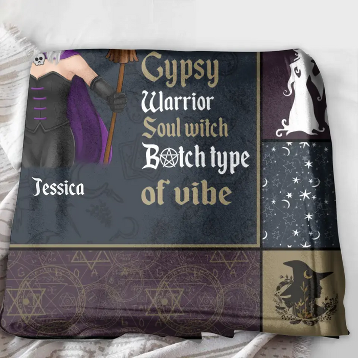 Custom Personalized Witch Quilt/ Single Layer Fleece Blanket - Halloween Gift Idea For Witch Lovers - She's Got That Whole Magic Driven Gypsy