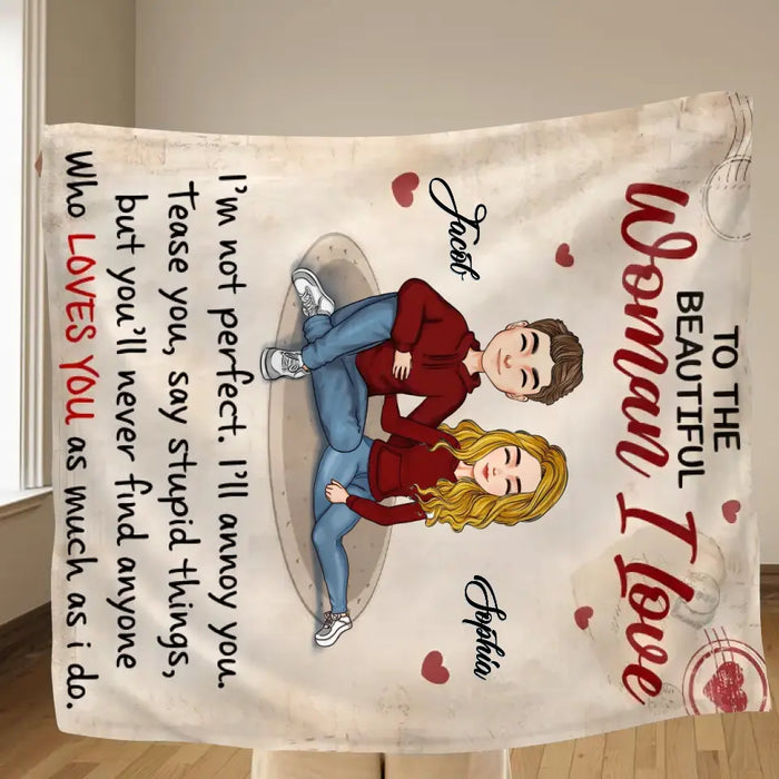 Custom Personalized Couple Single Layer Fleece Blanket/ Quilt Blanket - Gift Idea For Couple/ Him/ Her/ Valentine's Day - To The Beautiful Woman I Love