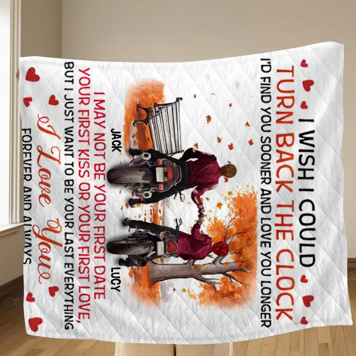 Personalized Couple Single Layer Fleece Blanket/ Quilt Blanket - Gift Idea For Couple/ Him/ Her/ Valentine's Day - I Wish I Could Turn Back The Clock