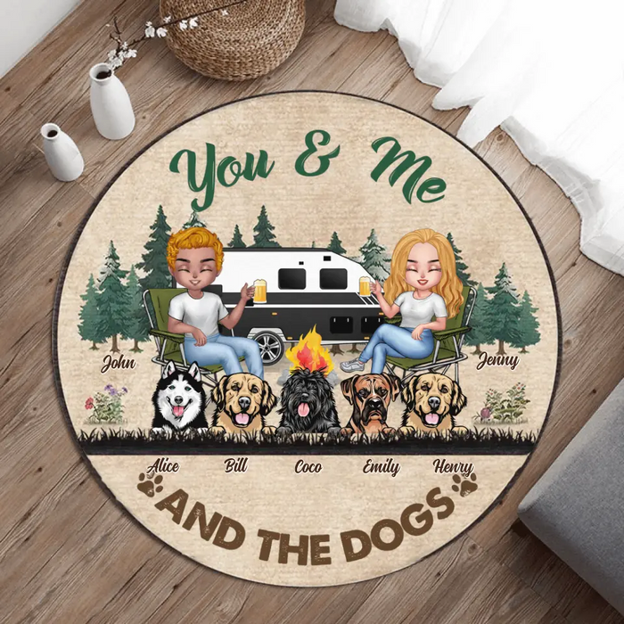 Custom Personalized Camping Foldable Round Rug  - Upto 5 Dogs - Gift Idea For Couple/ Camping Lover/ Dog Lover - You & Me And The Dogs